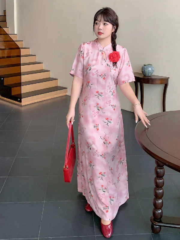 Plus Size Korean Midi Qipao Dress Lace Midi Skirt