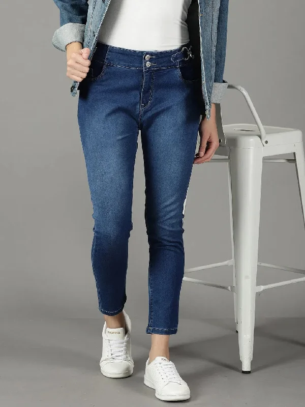 Women's Navy Blue Solid Slim Fit Denim Jeans-CR-8070-Navyblue