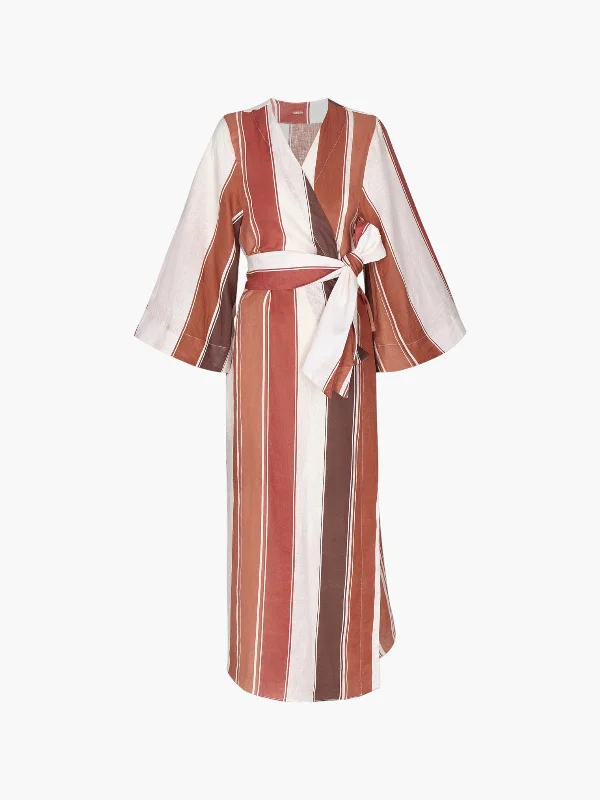 Joaquina Linen Kaftan | Terra Stripes Smocked unclassified dresses