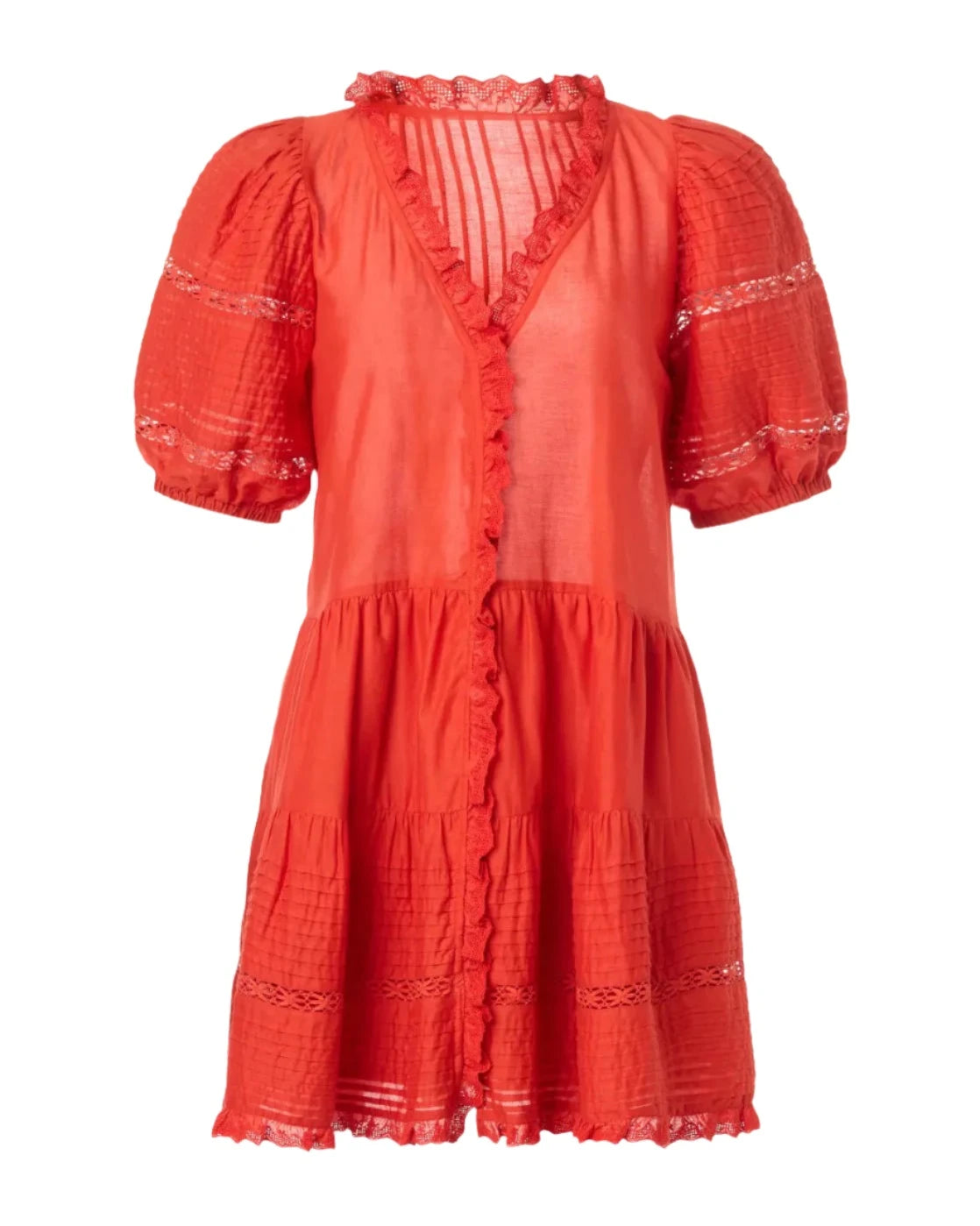 Antonina Solid Cotton Puff Sleve Dress in Red Street style unclassified dresses
