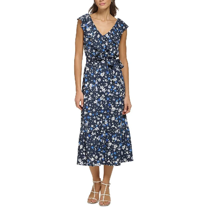 DKNY Womens    Ruffled Long Maxi Dress Striped unclassified dresses