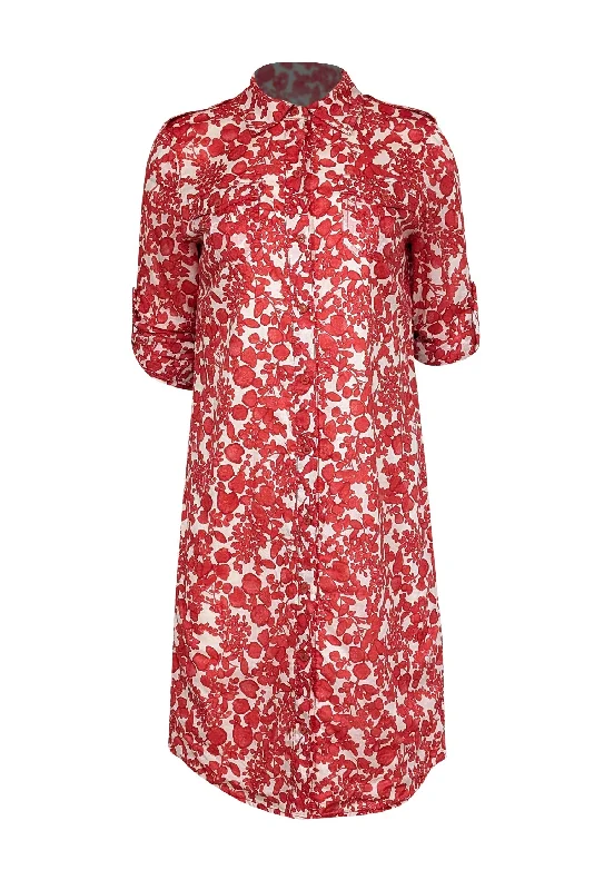 Tory Burch - Red & Cream Button Front Tunic Dress Sz 6 Silk unclassified dresses