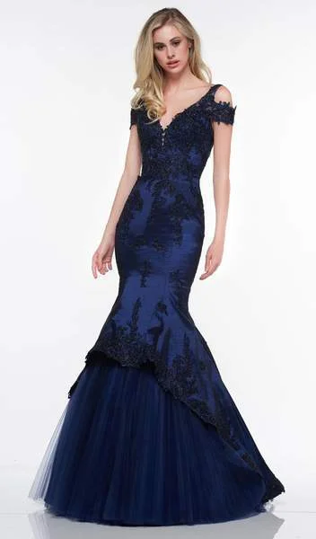Colors Dress - Bead Embellished V-Neck Trumpet Gown G838 - 1 pc Navy In Size 10 Available Summer unclassified dresses