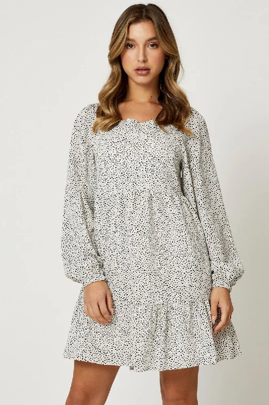 Polka Dot Square Neck Smock Dress Wrap unclassified dresses