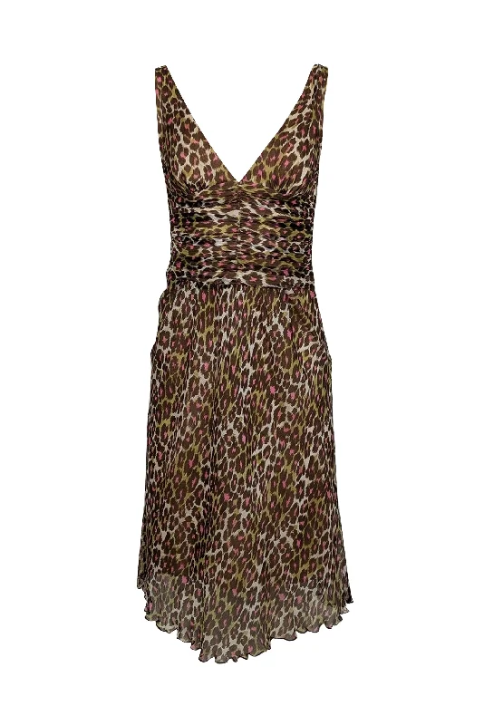Trina Turk - White w/ Green, Pink, & Brown Leopard Print Ruched Silk Dress Sz 2 One-shoulder unclassified dresses Trina Turk - White w/ Green, Pink, & Brown Leopard Print Ruched Silk Dress Sz 2 One-shoulder unclassified dresses