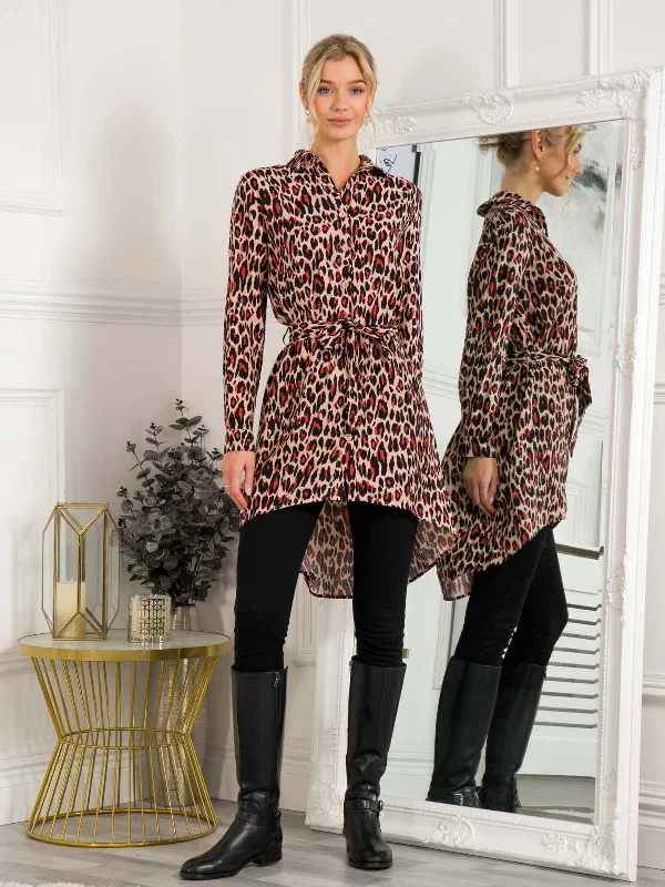 Sylvia Longline Shirt Dress, Red Animal Preppy unclassified dresses
