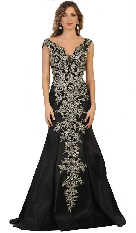 May Queen Embellished Wide V-neck Sheath Gown RQ7602 - 1 pc Ivory/Gold In Size 10 Available Street style unclassified dresses