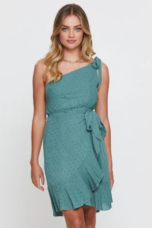 Green Wrap Dress One Shoulder Sleeveless Corset unclassified dresses