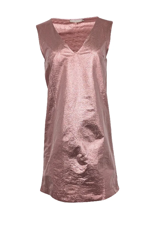 L'autre Chose - Salmon Pink Metallic Sleeveless Dress Sz 8 Festival unclassified dresses