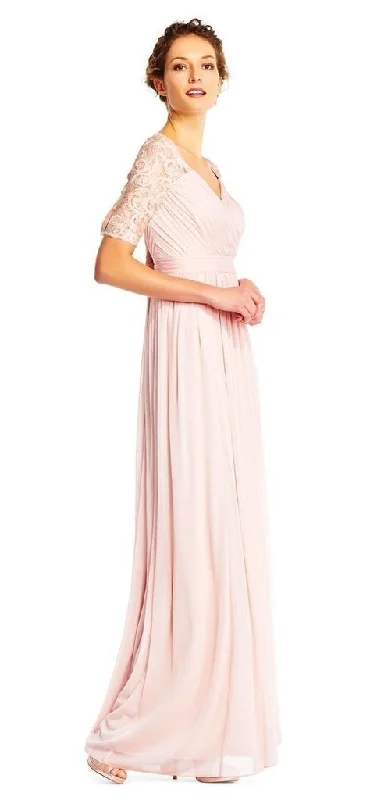 Adrianna Papell - Half Sleeve Pin-Tucked Bodice Long Gown AP1E201417 - 1 pc Blush In Size 12 Available Sequin unclassified dresses