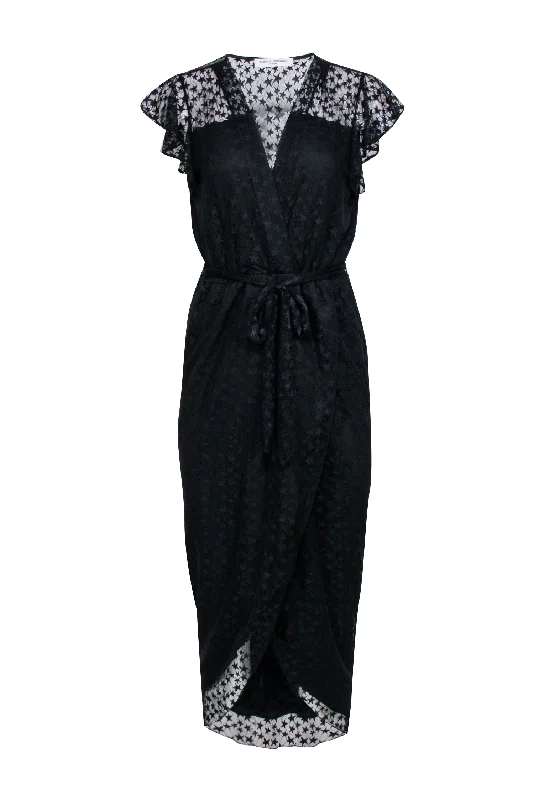 Amanda Uprichard - Black Star Lace Flutter Cap Sleeve Formal Dress Sz M Silk unclassified dresses