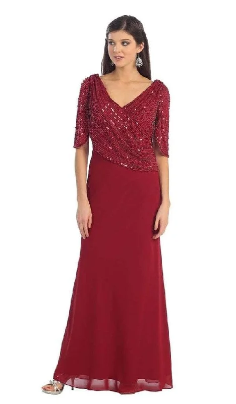 May Queen Draped Sleeve Sequined V Neck Sheath Evening Dress MQ996 Lounge unclassified dresses