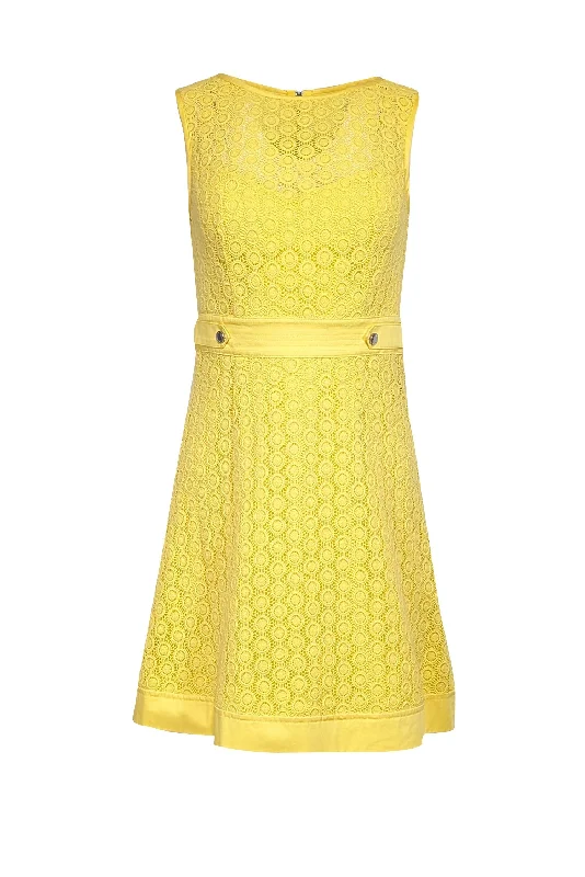 Karen Millen - Bright Yellow Eyelet Lace Fit & Flare Dress Sz 6 Budget-friendly unclassified dresses Karen Millen - Bright Yellow Eyelet Lace Fit & Flare Dress Sz 6 Budget-friendly unclassified dresses