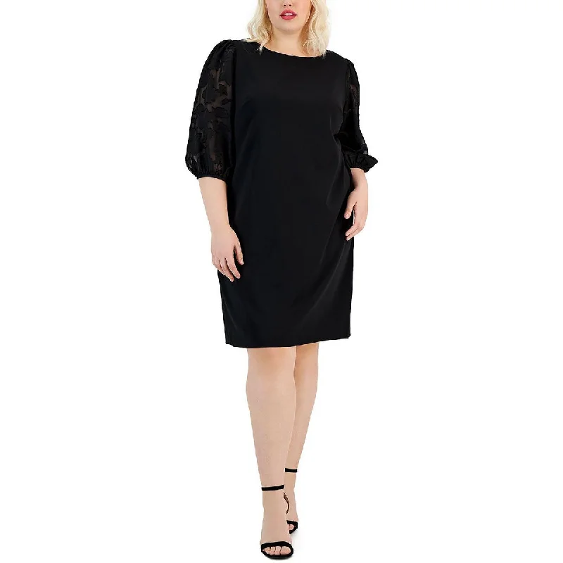 Connected Apparel Womens Plus Burnout Puff Sleeve Shift Dress Bodycon unclassified dresses