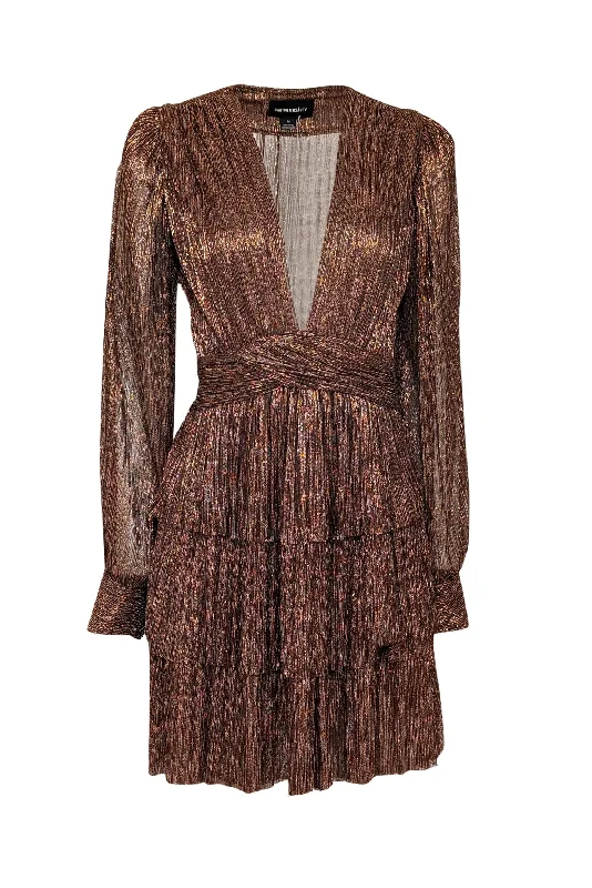 Sabina Musayev - Copper & Black Metallic V-neckline Dress Sz M Open-back unclassified dresses
