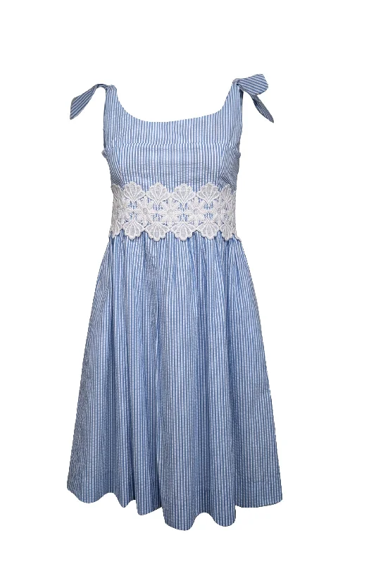 Lilly Pulitzer - Blue & White Striped Seersucker Dress w/ Lace Trim Sz 4 Fall unclassified dresses