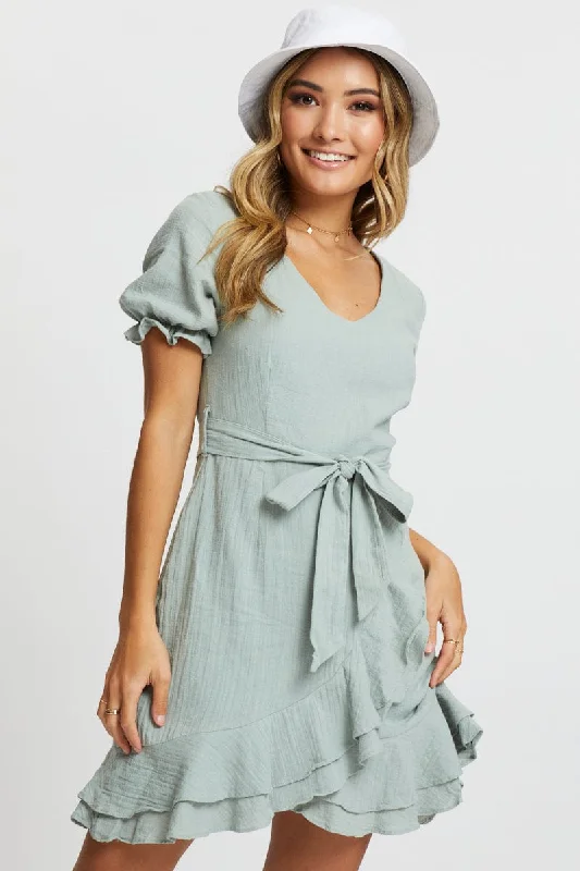 Green Ruffle Wrap Dress Pastel unclassified dresses
