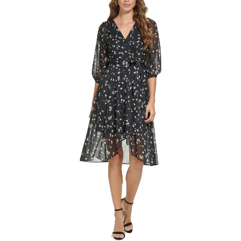 DKNY Womens Petites Floral Hi-Low Midi Dress Elegant unclassified dresses
