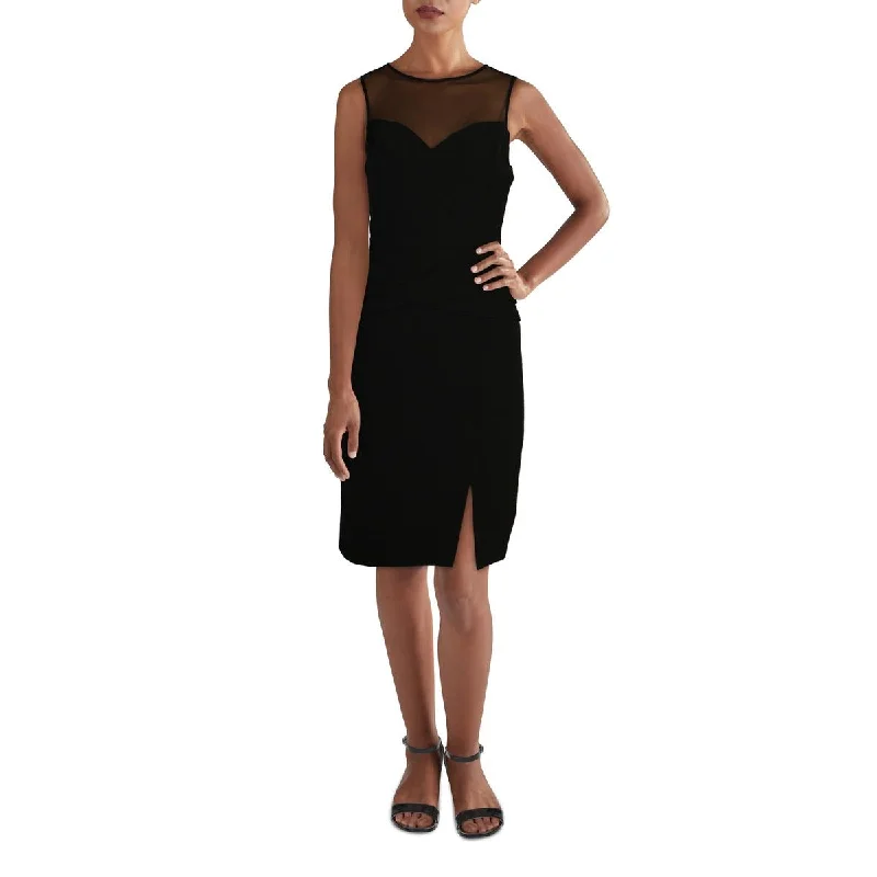 Aidan Mattox Women's Pleated Mesh Inset Sleeveless Cocktail Dress Satin unclassified dresses