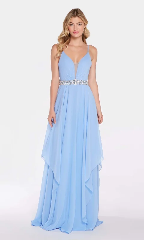 Alyce Paris Plunging Asymmetrical Cascade Chiffon Gown 60092 - 1 pc Periwinkle In Size 8 Available Everyday wear unclassified dresses