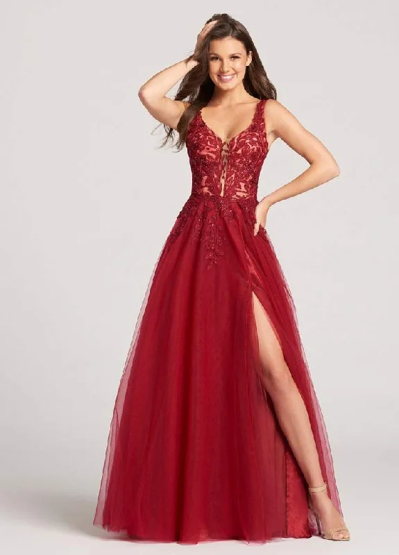 Ellie Wilde Plunging V-Neck High Slit Tulle Gown EW118139 Ruffled unclassified dresses