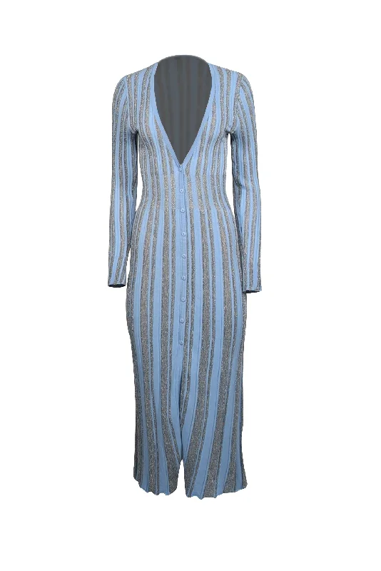 MISA Los Angeles - Light Blue & Metallic Striped Knit Dress Sz S Date night unclassified dresses