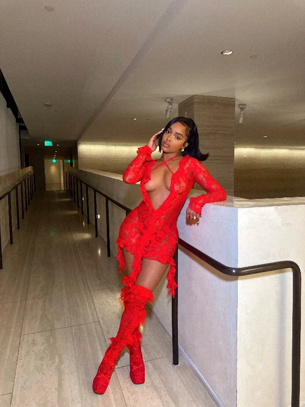 Lauren Lace Dress w/ Socks - Red Formal unclassified dresses