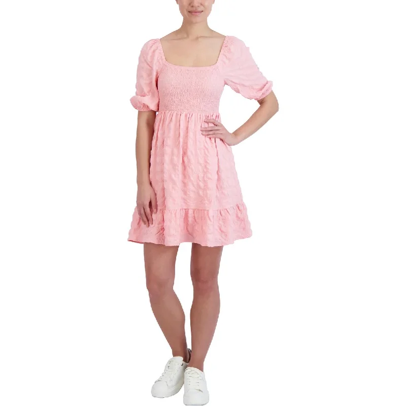 BCBGeneration Women's Puff Sleeve Smocked Mini Dress with Ruffle Hem Date night unclassified dresses
