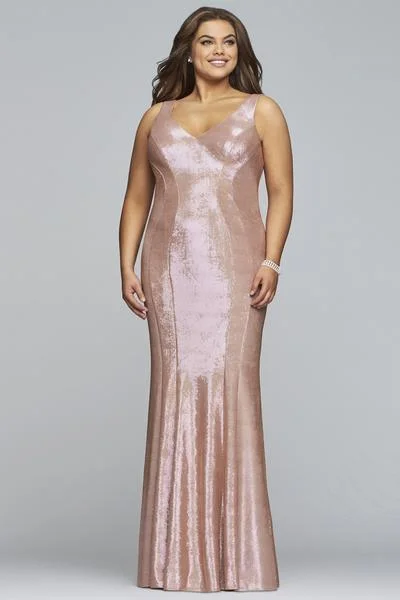 Faviana - Sleeveless Metallic Jersey V-neck Sheath Dress 9453 - 1 pc Platinum In Size 14W Available Budget-friendly unclassified dresses Faviana - Sleeveless Metallic Jersey V-neck Sheath Dress 9453 - 1 pc Platinum In Size 14W Available Budget-friendly unclassified dresses