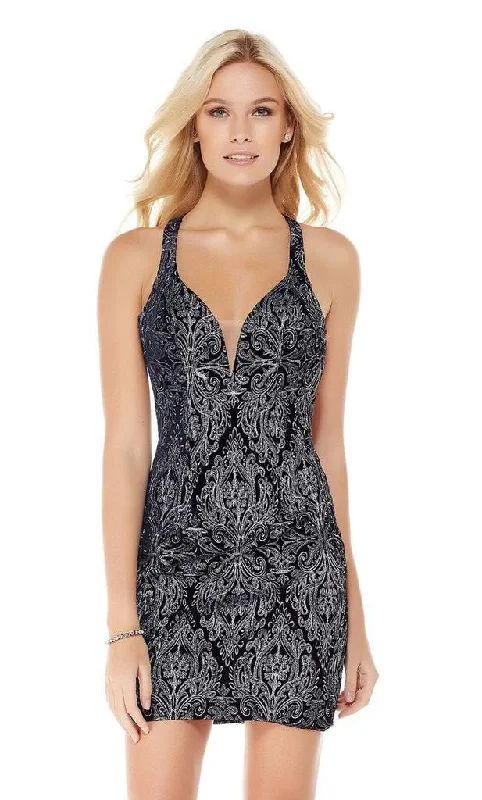 Alyce Paris - 4041 Velvet Deep V-neck Sheath Cocktail Dress - 1 pc Navy/Silver In Size 00 Available Chiffon unclassified dresses