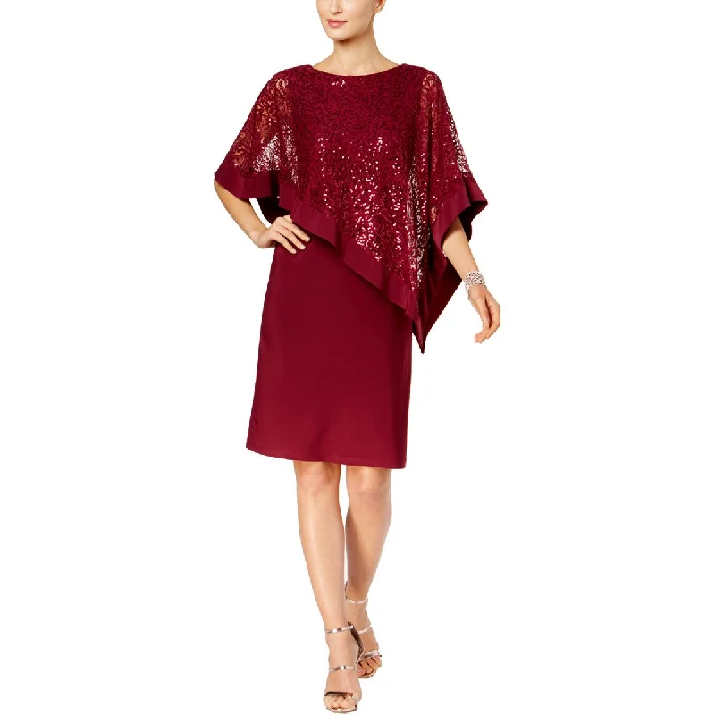 R&M Richards Women’s Sequined Asymmetric Knee Length Cape Cocktail Dress Preppy unclassified dresses