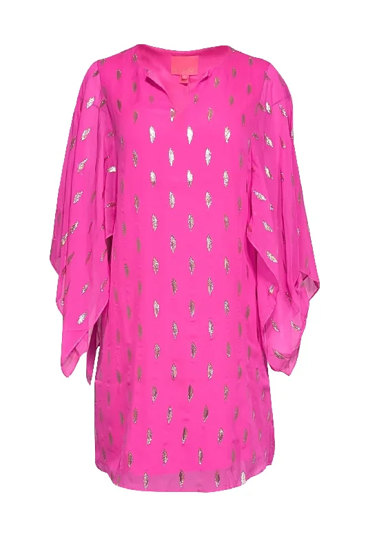 Lilly Pulitzer - Bright Pink Silk Caftan Dress w/ Metallic Clip Dot Pattern Sz 2 Club unclassified dresses Lilly Pulitzer - Bright Pink Silk Caftan Dress w/ Metallic Clip Dot Pattern Sz 2 Club unclassified dresses