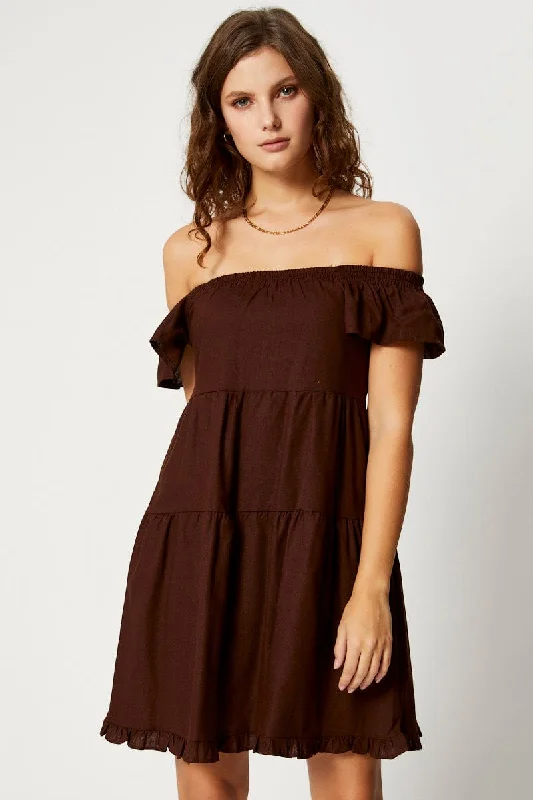 Brown Tiered Smock Dress Bold pattern unclassified dresses