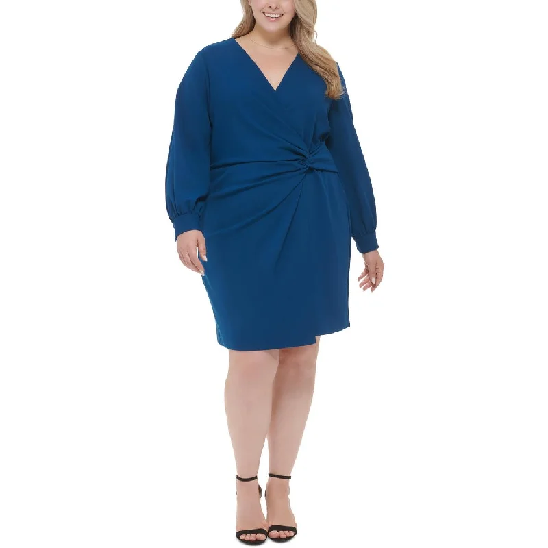 DKNY Womens Plus Solid Crepe Midi Dress Holiday unclassified dresses
