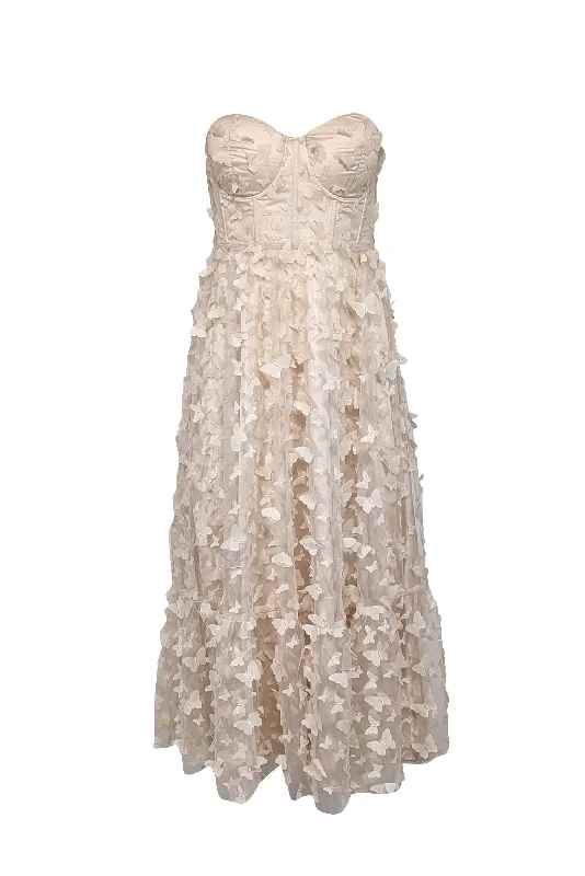 Alamour - Beige 3D Butterfly Strapless "Mariposa" Dress Sz M Long sleeve unclassified dresses