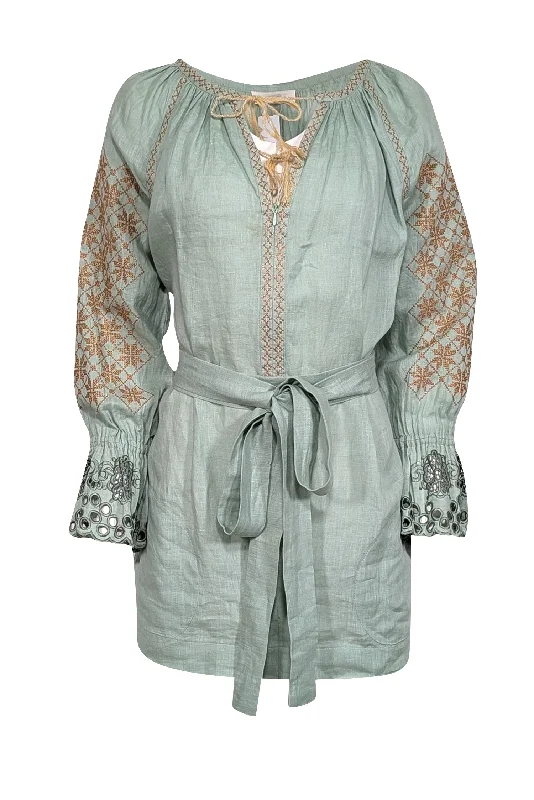 Sarah J Curtis - Sage Green Linen Tunic Dress Sz S Lightweight unclassified dresses