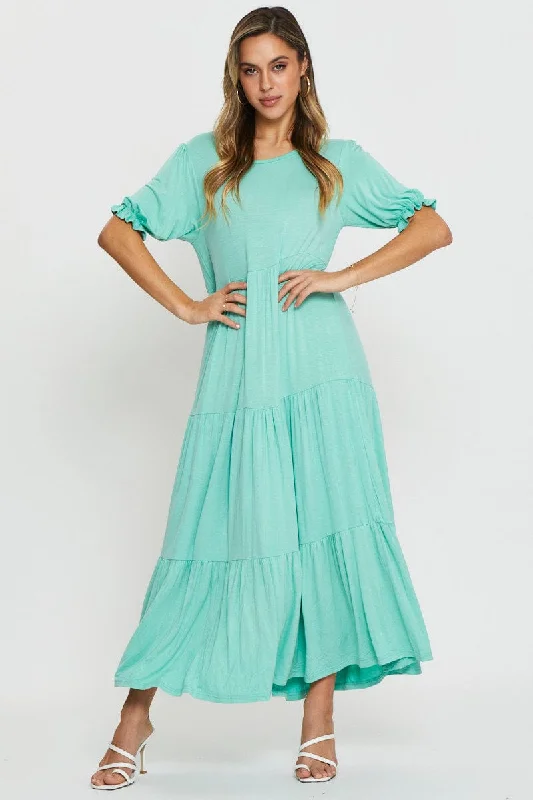 Green Tiered Maxi Dress Summer unclassified dresses