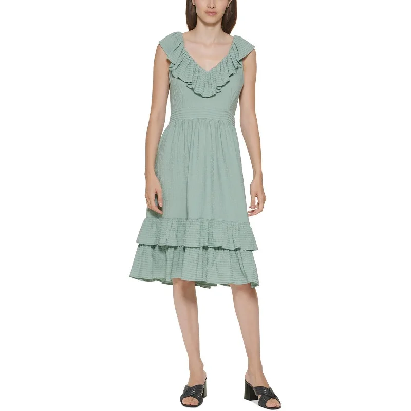 Calvin Klein Womens Ruffled V Neck Midi Dress Casual chic unclassified dresses