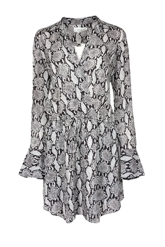 A.L.C. - White & Grey Snakeskin Print Silk Dress Sz 8 Chiffon unclassified dresses