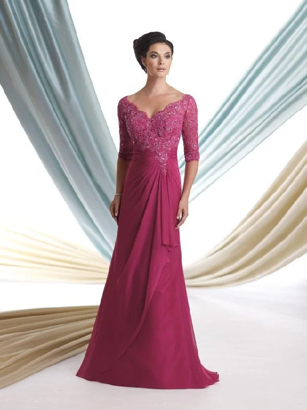 Montage by Mon Cheri Beaded Embroidered Lace Mock-Wrap Chiffon Gown Vacation unclassified dresses