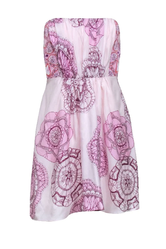 Tibi - Pastel Pink Strapless Silk Dress w/ Pink & Purple Prints Sz 4 Earthy tone unclassified dresses Tibi - Pastel Pink Strapless Silk Dress w/ Pink & Purple Prints Sz 4 Earthy tone unclassified dresses
