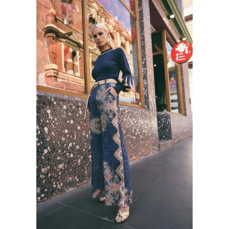 IMPERIAL LINEN VISCOSE PANT | Oriental Print Metallic Finish Shorts