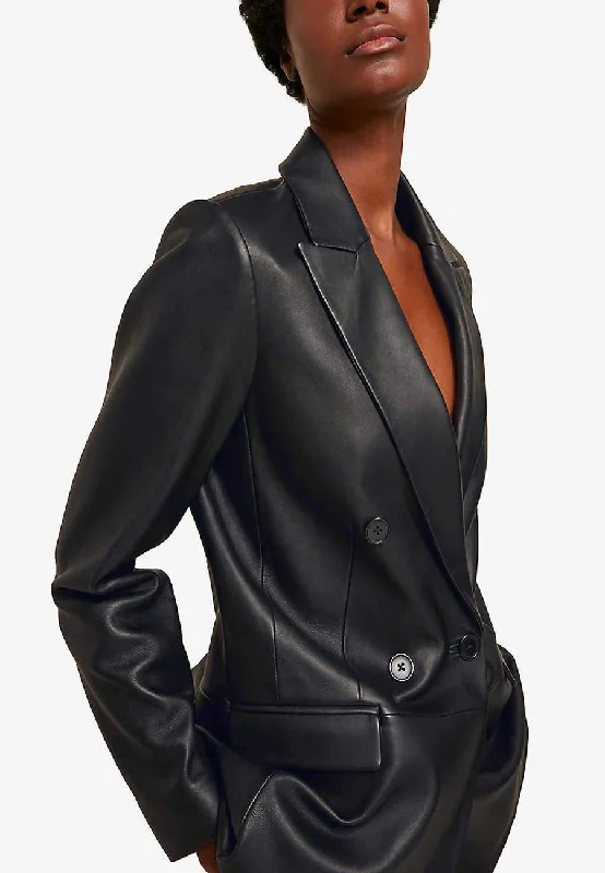 Women's Classic Black Oversized Leather Blazer Women's budget jackets