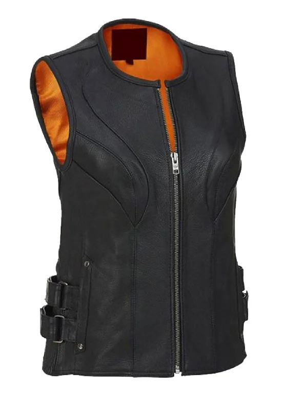 Women’s Black Leather Biker Vest Women's office jackets