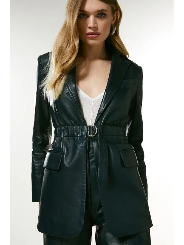 Women’s Black Classic Sheepskin Leather Blazer Women's business casual jackets