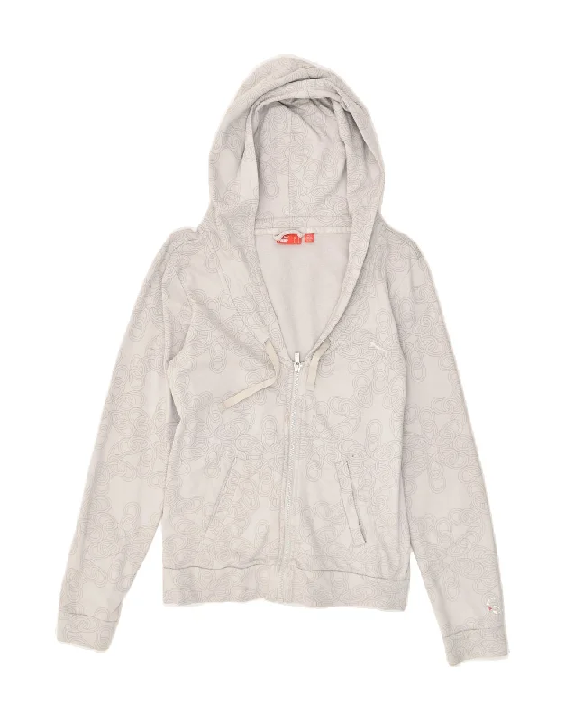 PUMA Womens Abstract Pattern Zip Hoodie Sweater UK 12 Medium  Grey Cotton Office sweaters