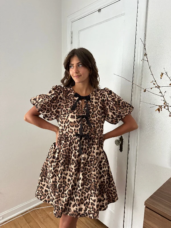 Emmy Leopard Print Bow Detail Mini Dress High-end mini dresses