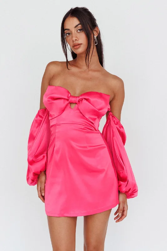 Lilly Off-Shoulder Bow Mini Dress Pink New Year's Eve mini dresses