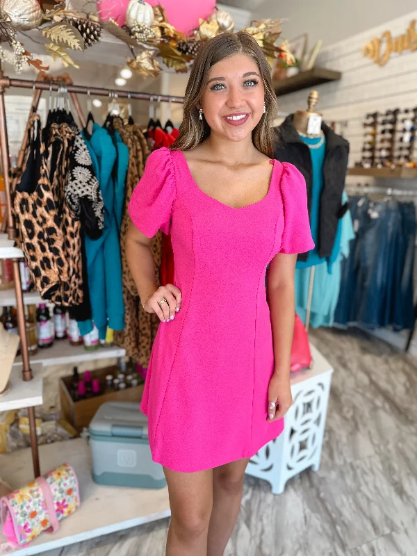 Socialite Hot Pink Puff Sleeve Dress Shein mini dresses