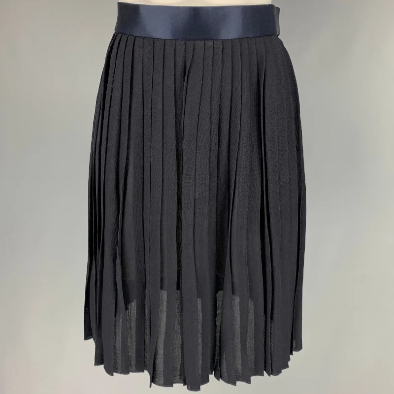 DONNA KARAN Size 8 Navy Rayon Pleated Below Knee Skirt High-waisted unclassified skirts